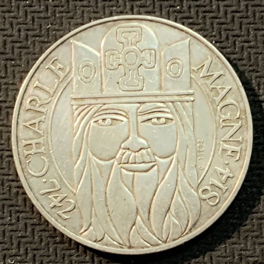 紫瑗钱币—微拍第13期 —批发场 法国 1990年 查理曼大帝 100法郎 15克 0.9银