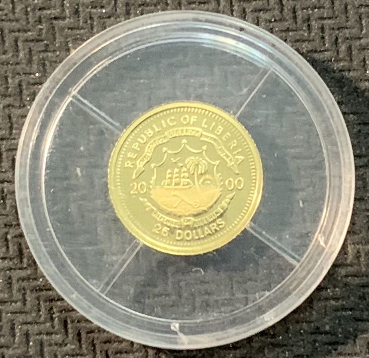 紫瑗钱币—微拍第13期 —批发场 利比里亚 2000年 乔治 华盛顿 25元 0.73克 0.999金