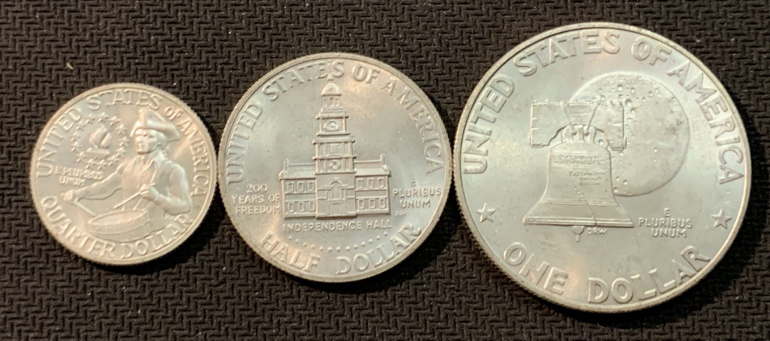 紫瑗钱币—微拍第13期 —批发场 美国 1976年 建国 200周年 25 50 1元一套 共41.75克 0.4银
