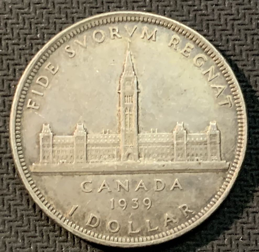 紫瑗钱币—微拍第13期 —批发场 加拿大 1939年  乔治六世 议会百年 1元 23.5克 0.8银