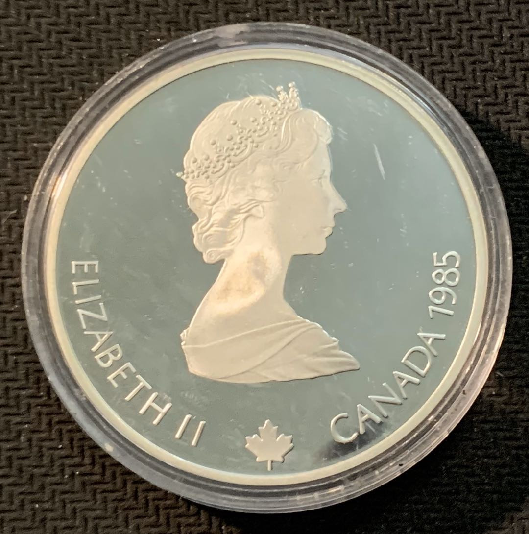 紫瑗钱币—微拍第13期 —批发场 加拿大 1985年 卡尔加里冬奥运 越野滑雪 20元 银币 34.1克 0925银 精制