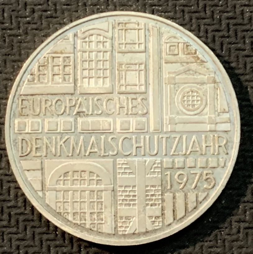 紫瑗钱币—微拍第13期 —批发场 德国 1975年  F厂 欧洲古迹保护年 5马克 11.2克 0.625银