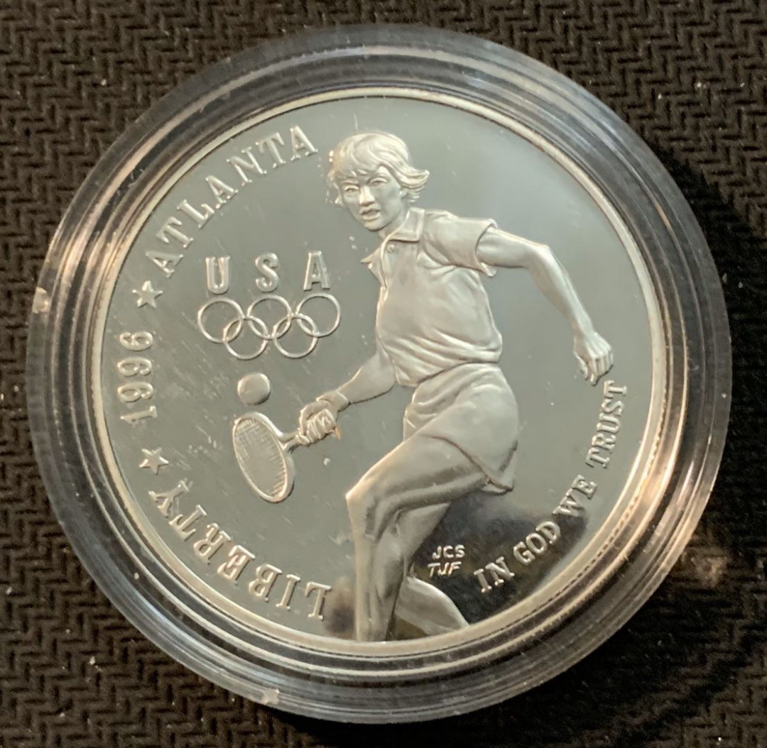 紫瑗钱币—微拍第13期 —批发场 美国 1996年 亚特兰大奥运会 网球  1元  26.73克 0.9银 精制