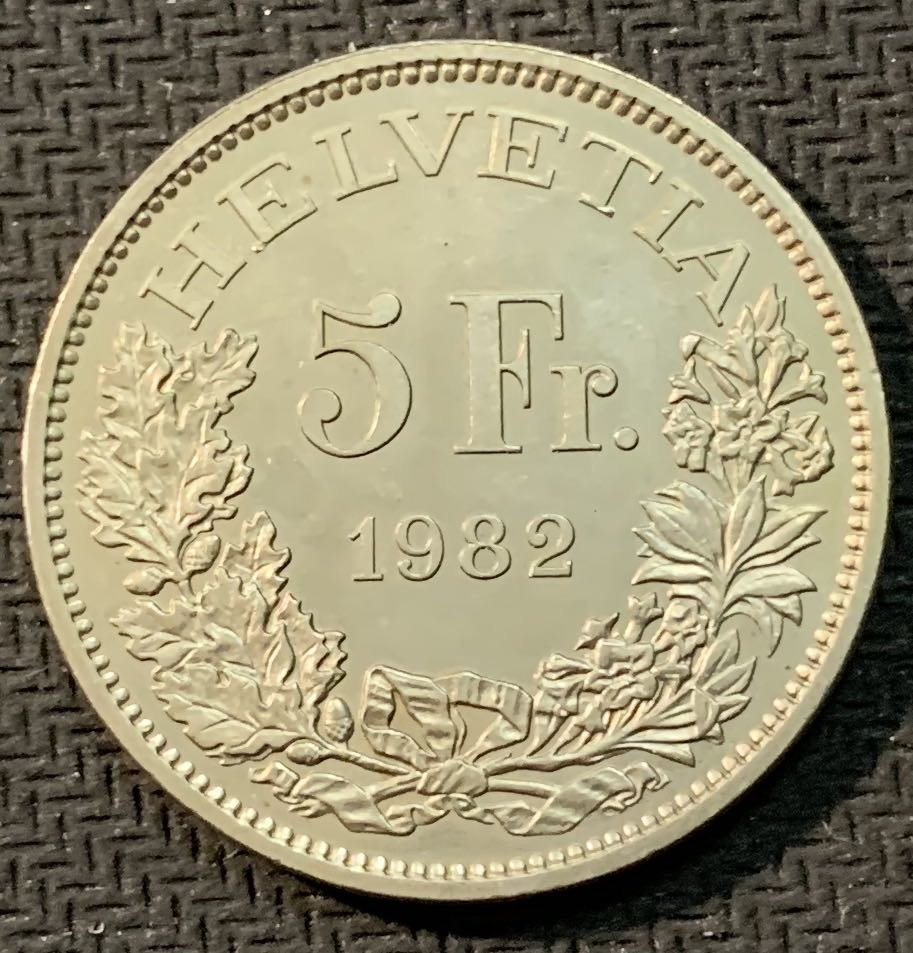 紫瑗钱币—微拍第13期 —批发场 瑞士 1982年 哥撒铁路 5法郎 镍币
