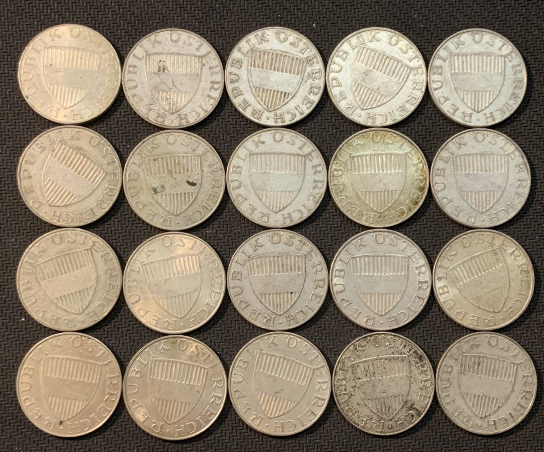 紫瑗钱币—微拍第13期 —批发场 奥地利 1957—1973年 10先令 20枚一组 共150克 0.64银
