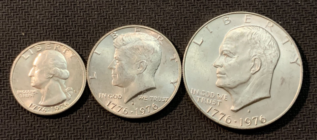 紫瑗钱币—微拍第13期 —批发场 美国 1976年 建国 200周年 25 50 1元一套 共41.75克 0.4银