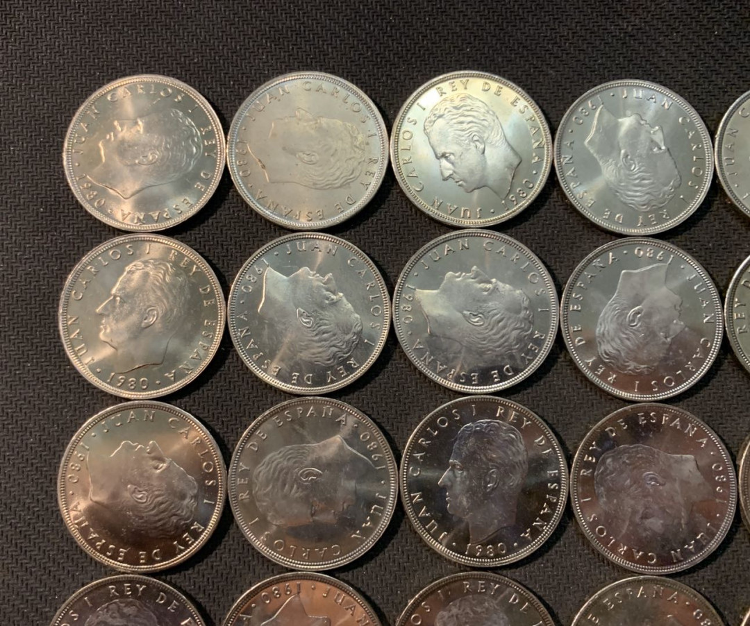 紫瑗钱币—微拍第13期 —批发场 西班牙 1980年 世界杯 100比塞塔 大镍币 一组20枚 BU 原卷拆