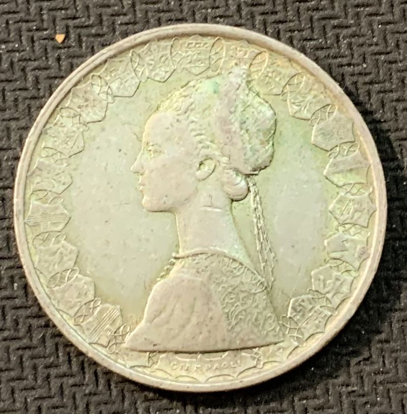 紫瑗钱币—微拍第13期 —批发场 意大利 1966年 少女 500里拉 11克 0.835银