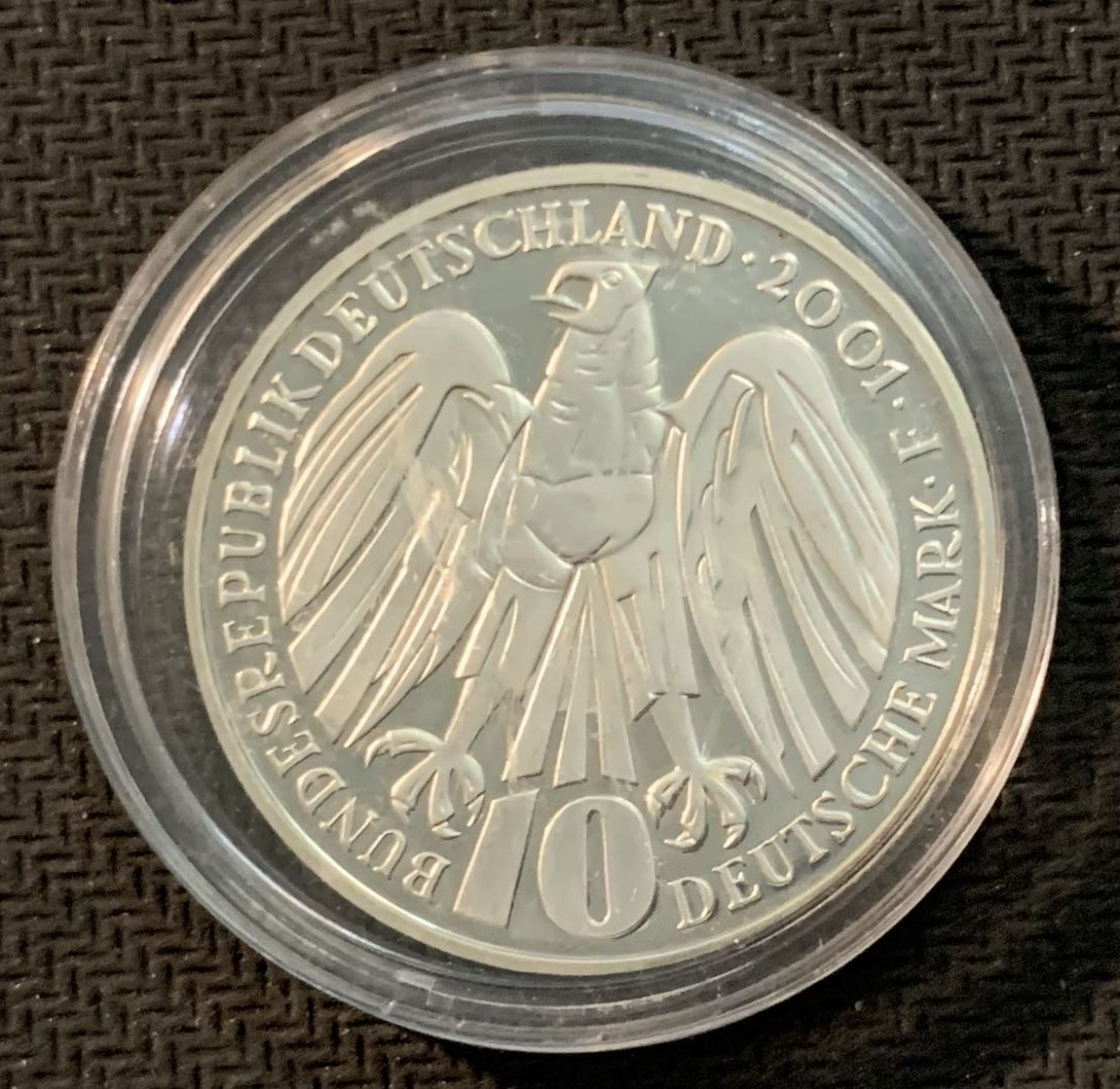 紫瑗钱币—微拍第13期 —批发场 德国 2001年 F厂 联邦法院50周年 10马克 15.5克 0.925银 精制