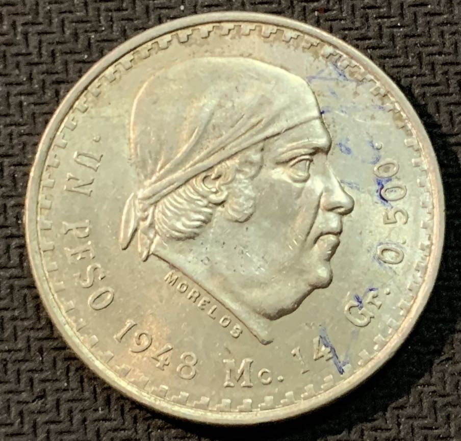 紫瑗钱币—微拍第13期 —批发场 墨西哥 1948年 胡安 阿尔瓦雷斯 1比索 14克 0.5银