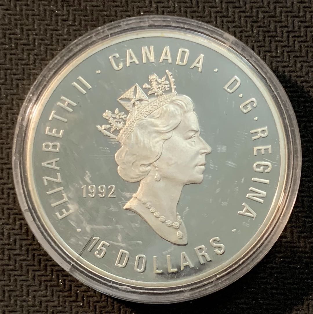 紫瑗钱币—微拍第13期 —批发场 加拿大 1992年 冬奥会 15元 33.7克 0925银 精制 