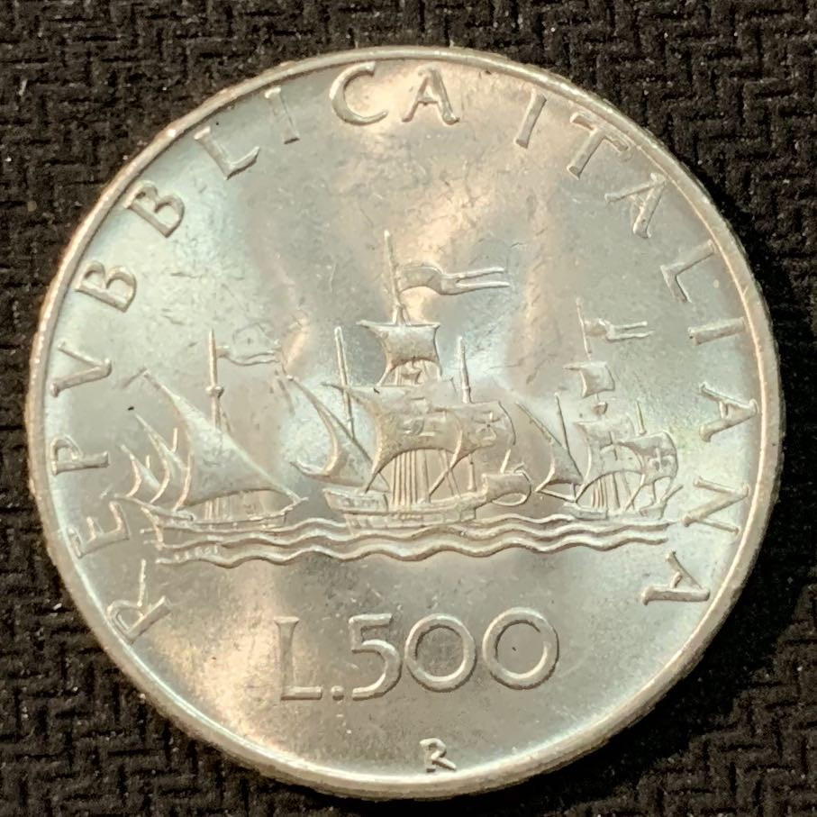 紫瑗钱币—微拍第14期  意大利 1966年 少女 500里拉 11克 0.835银 UNC