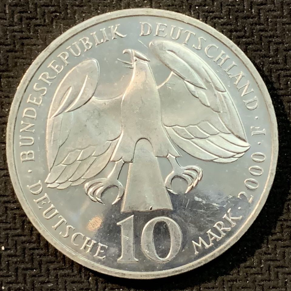 紫瑗钱币—微拍第14期  德国 2000年 F厂 约翰纳逝世250周年 10马克 15.5克 0.925银 