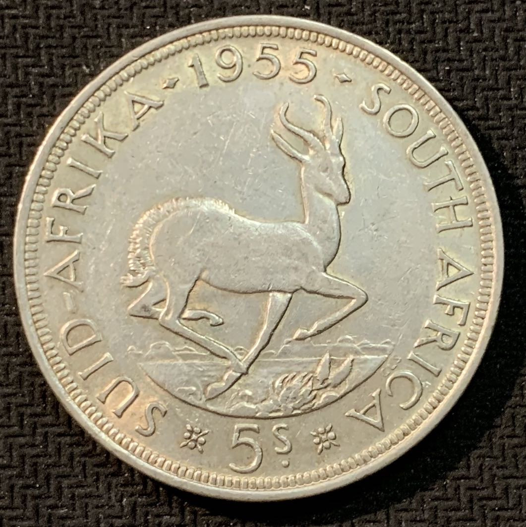 紫瑗钱币—微拍第14期  南非 1955年 伊丽莎白二世  羚羊 5先令 28.28 0.5银
