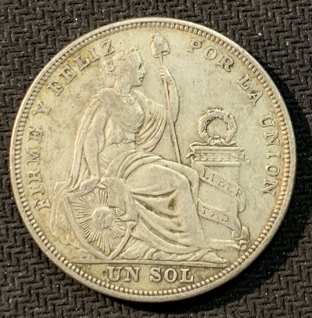 紫瑗钱币—微拍第14期  秘鲁 1924年  自由女神 1索尔 25克 0.5银