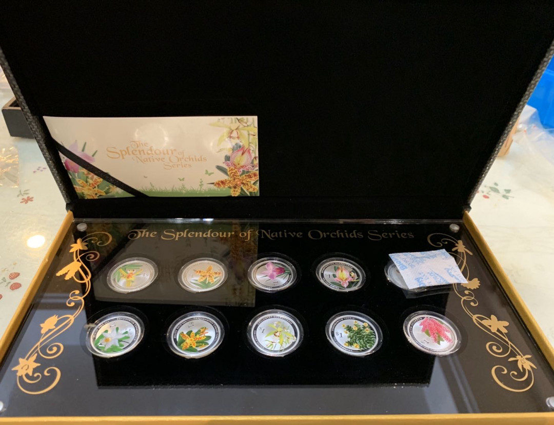 紫瑗钱币—微拍第14期  新加坡 2016 胡姬花系列 10枚全套  共85.6克 0.999银 原盒证书 