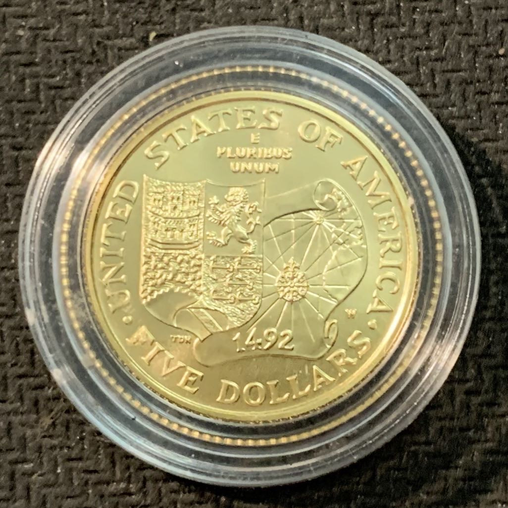紫瑗钱币—微拍第14期  美国 1992年 W版 哥伦布发现美洲 5元 8.36克 0.9金