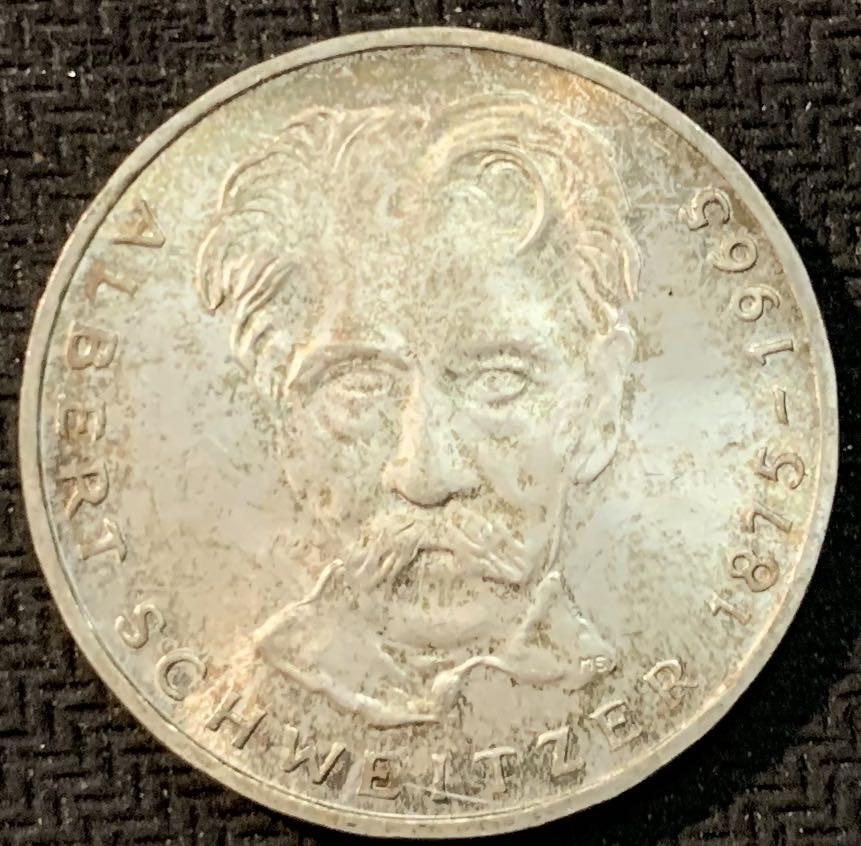 紫瑗钱币—微拍第14期  德国 1975年 G厂 施韦泽100周年 11.2克 0.625银