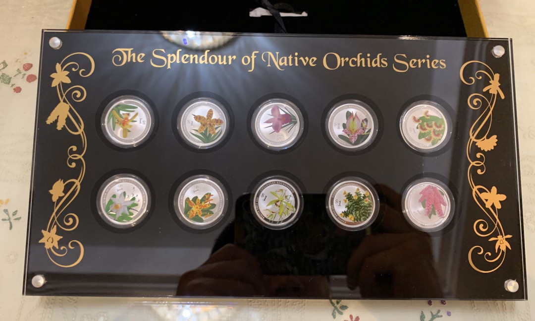 紫瑗钱币—微拍第14期  新加坡 2016 胡姬花系列 10枚全套  共85.6克 0.999银 原盒证书 