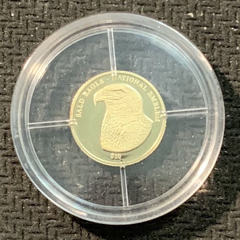 紫瑗钱币—微拍第14期  利比里亚 2007年 美国国鸟 秃鹰 10元 0.5克 0.585金