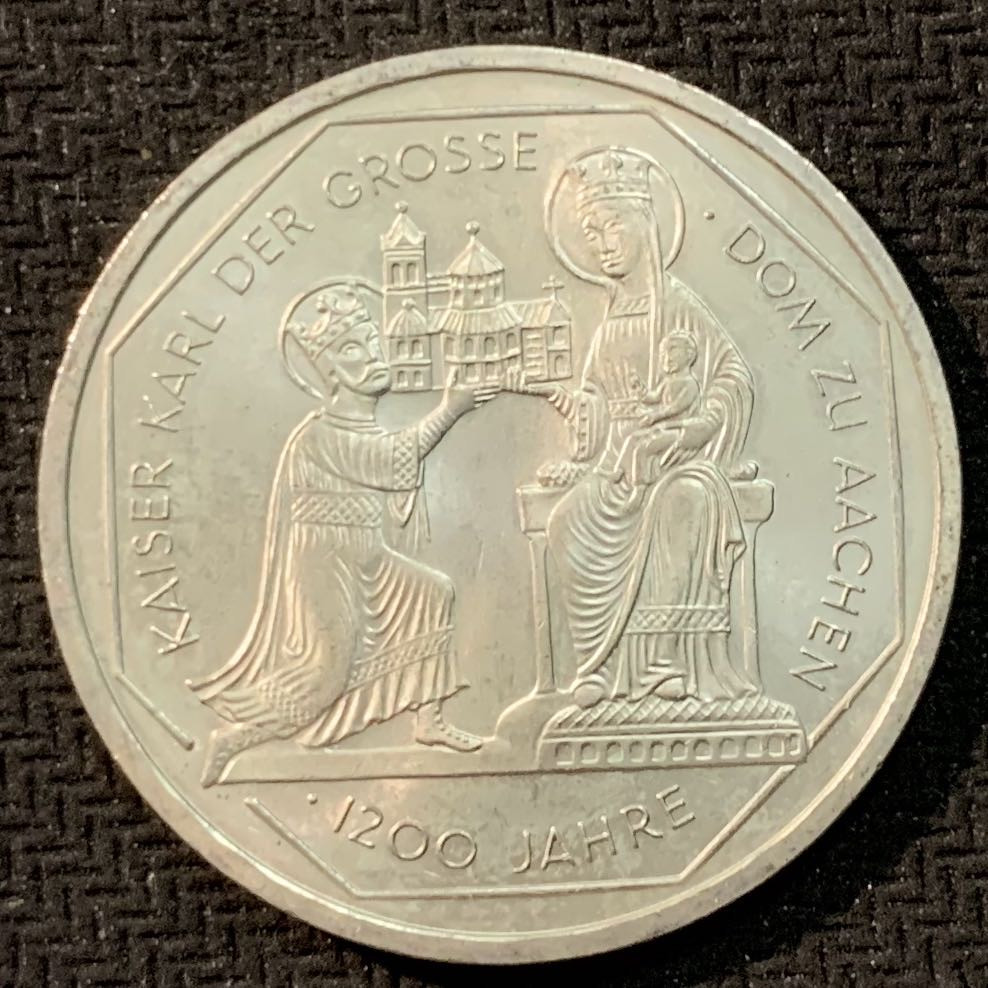 紫瑗钱币—微拍第14期  德国 2000年  G版 亚琛大教堂1200周年 10马克 15.5克 0.925银