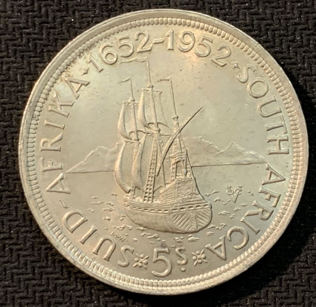 紫瑗钱币—微拍第14期  南非 1952年 乔治6世 发现开普敦 5先令 28.28 0.5银