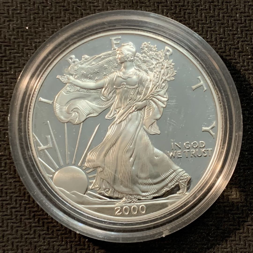 紫瑗钱币—微拍第14期  美国 2000年 P版 行走投资银 1美元 精制 1盎司纯银
