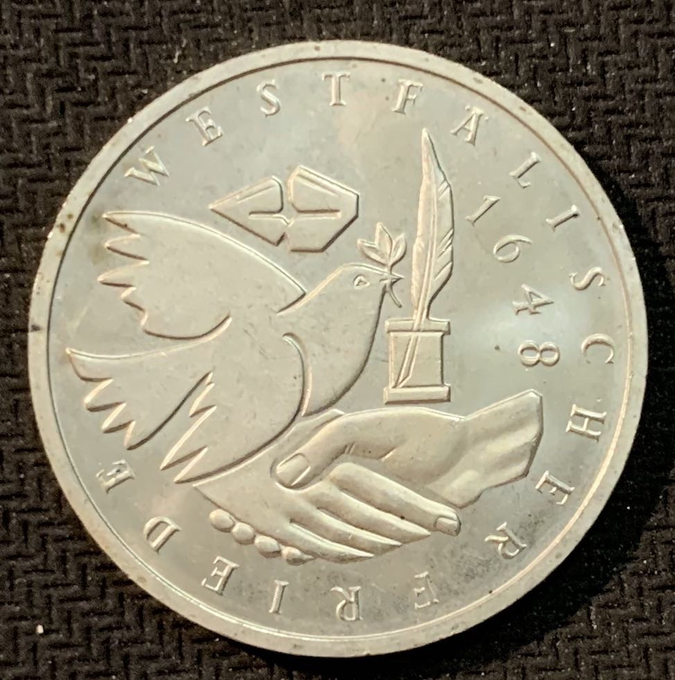 紫瑗钱币—微拍第14期  德国 1998年 J厂 威斯特阀利亚 350周年 10马克 15.5克 0.925银 