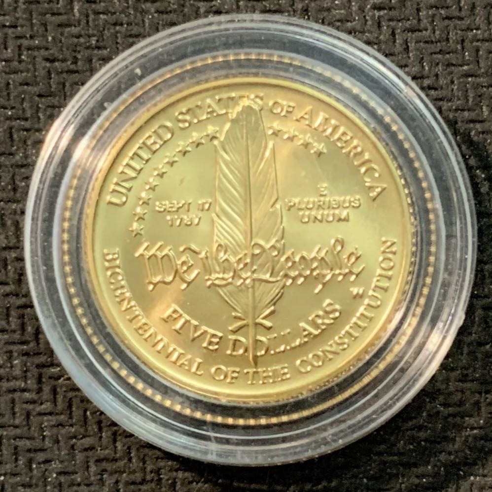 紫瑗钱币—微拍第14期  美国 1987年 W版 宪法200周年 5元 8.36克 0.9金