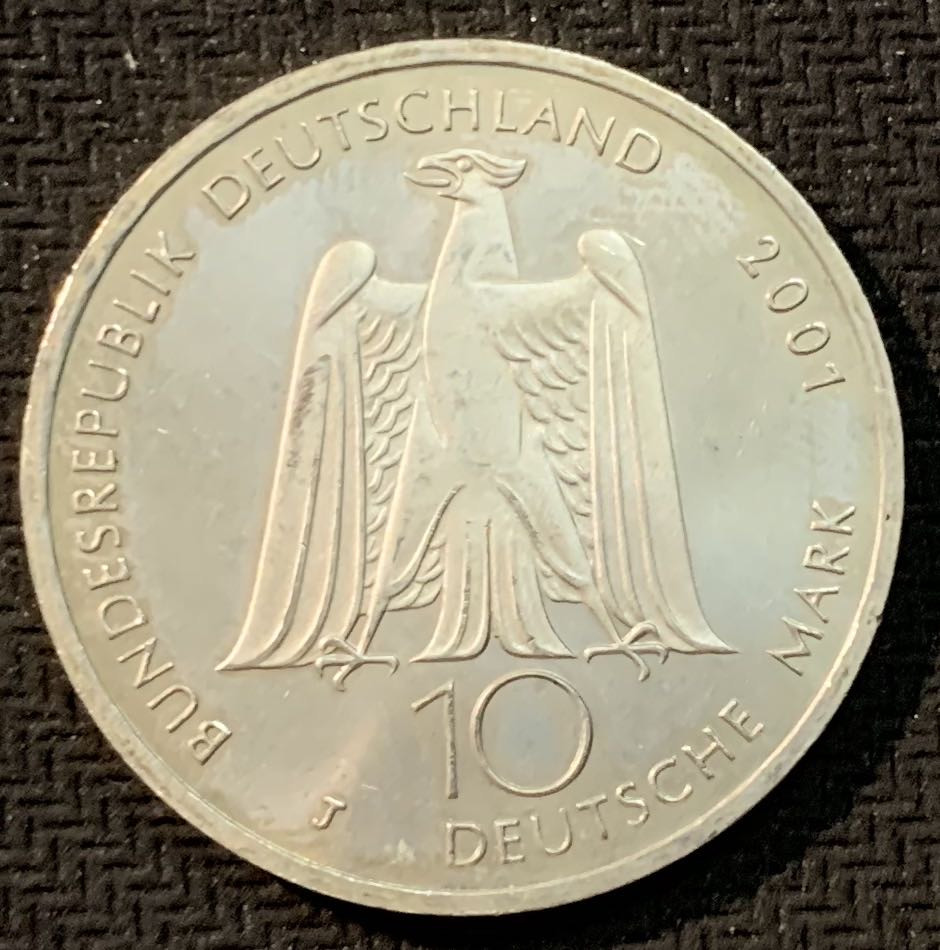 紫瑗钱币—微拍第14期  德国 2001年 J厂 洛尔青200周年 10马克 15.5克 0.925银