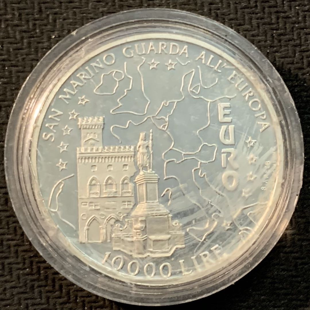 紫瑗钱币—微拍第14期  圣马力诺 1996年 保卫欧洲 10000里拉 22克 0.835银 精制
