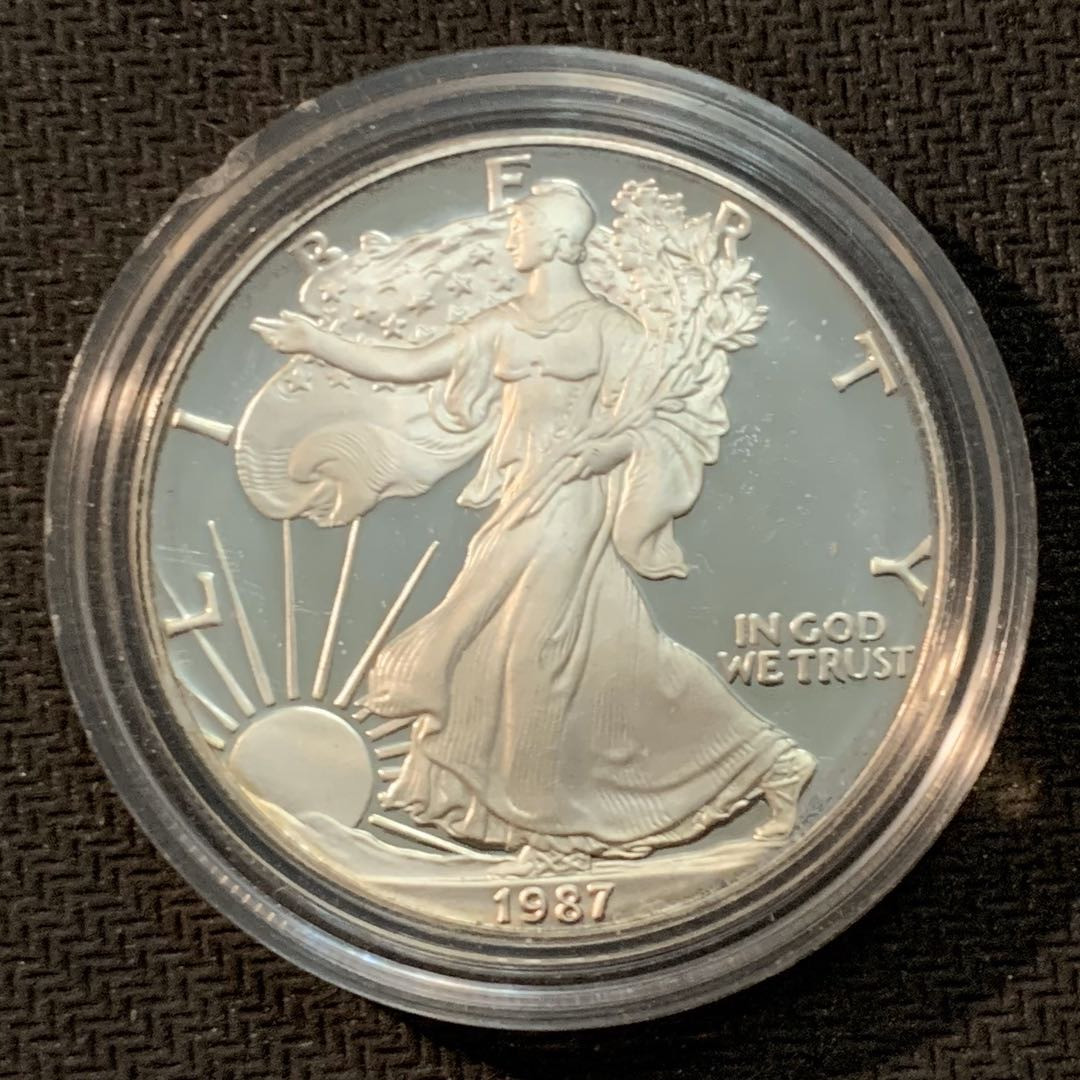 紫瑗钱币—微拍第14期  美国 1987年 S版 行走投资银 1美元 精制 1盎司纯银