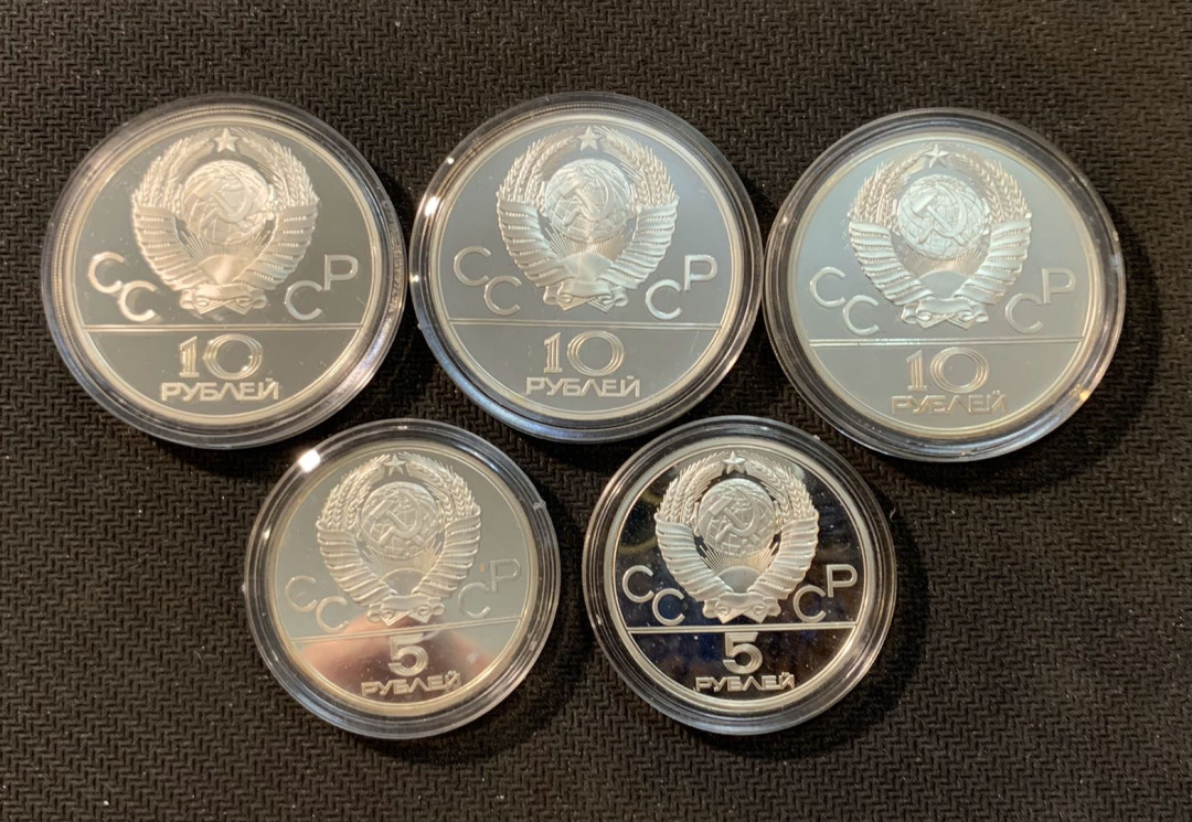 紫瑗钱币—微拍第14期  苏联 1978年 莫斯科奥运会 5枚套 纯银4盎司 银币 精制（原盒证书）