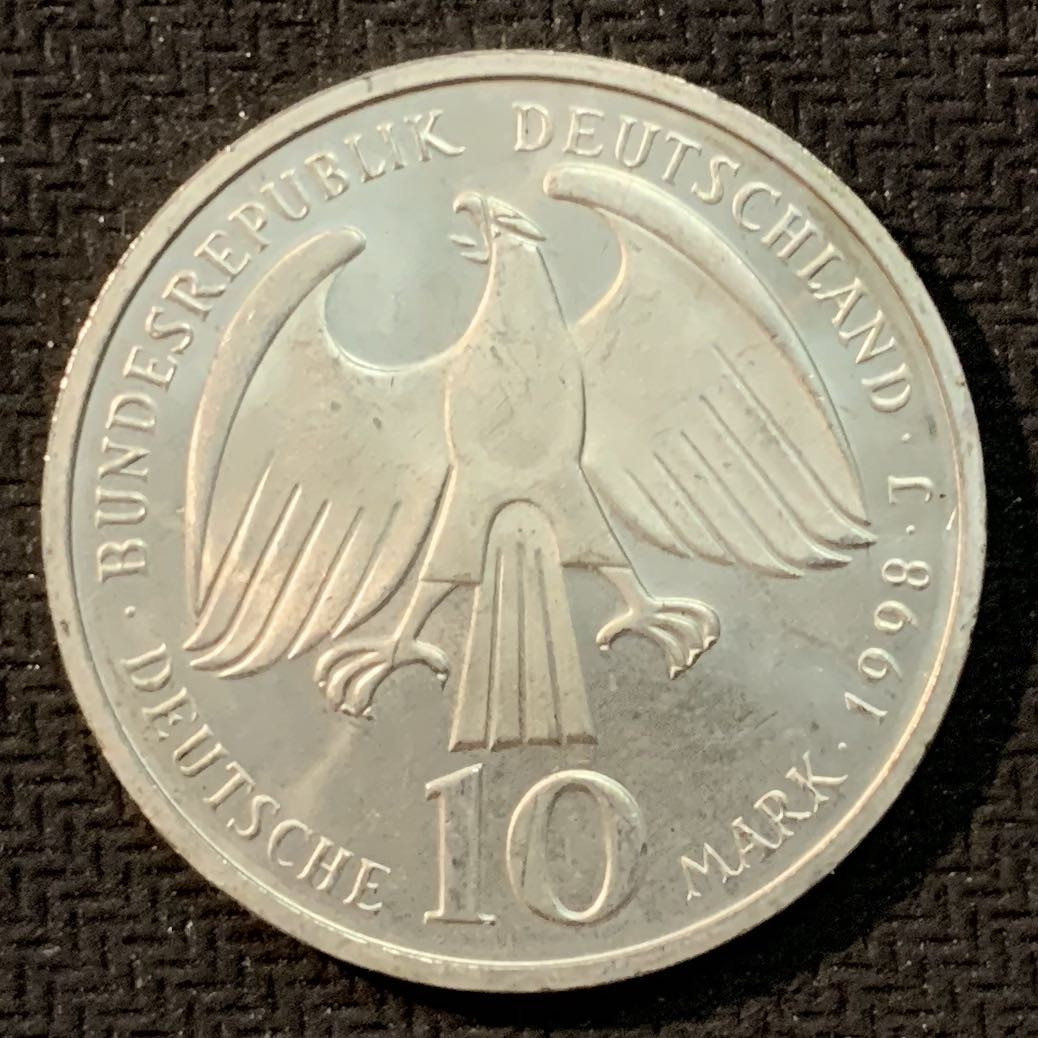 紫瑗钱币—微拍第14期  德国 1998年 J厂 威斯特阀利亚 350周年 10马克 15.5克 0.925银 