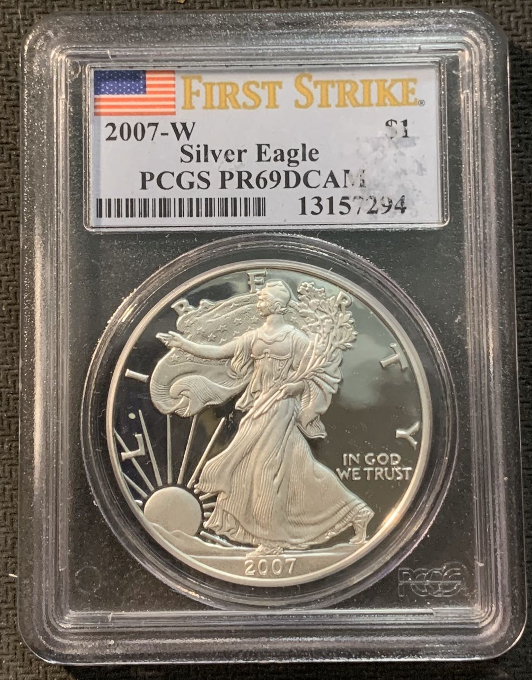 紫瑗钱币—微拍第14期  美国 2007年 行走投资银币 1美元 PCGS PR69 DCAM 首期版