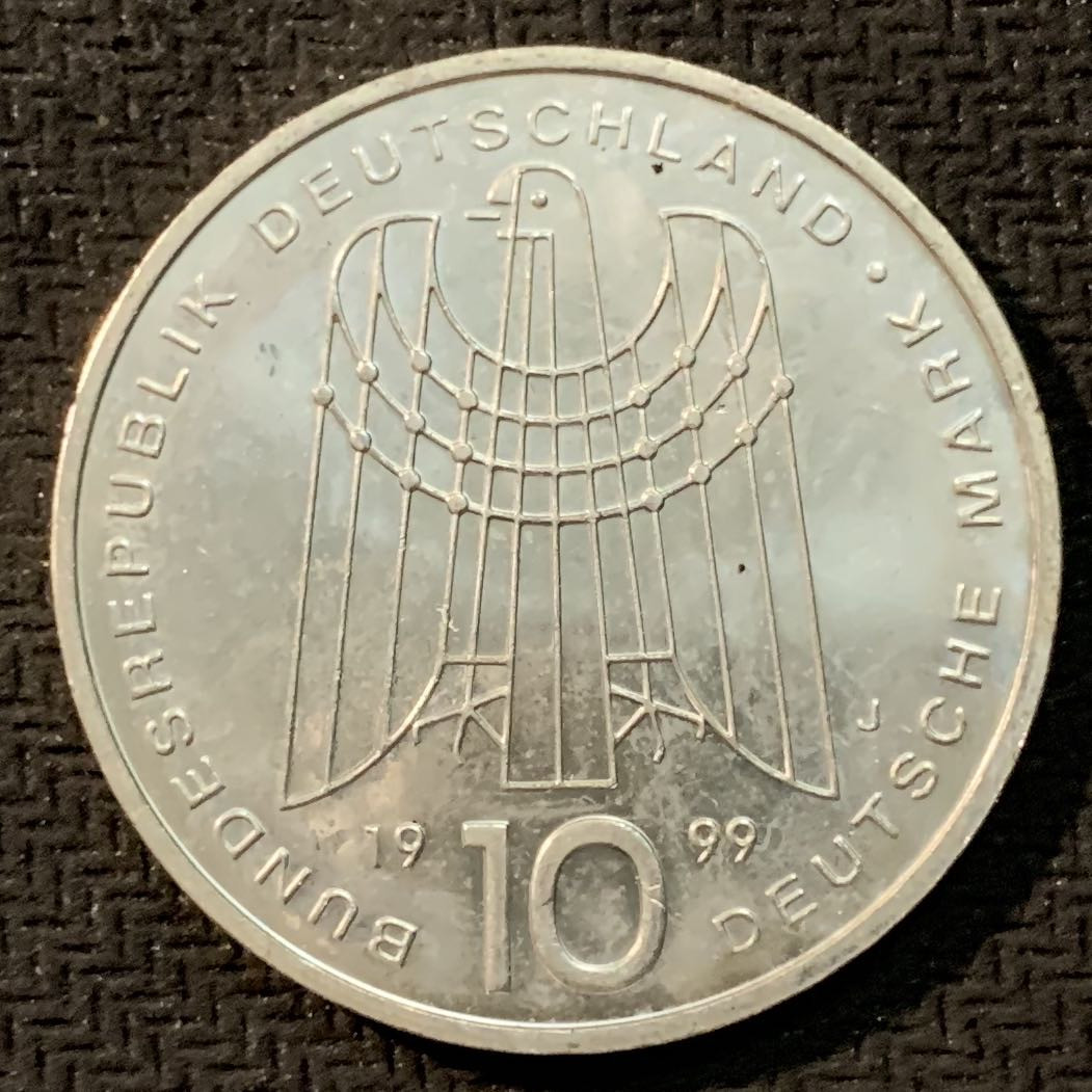 紫瑗钱币—微拍第14期  德国 1999年 J厂 SOS儿童村50周年 10马克 15.5克 0.925银 
