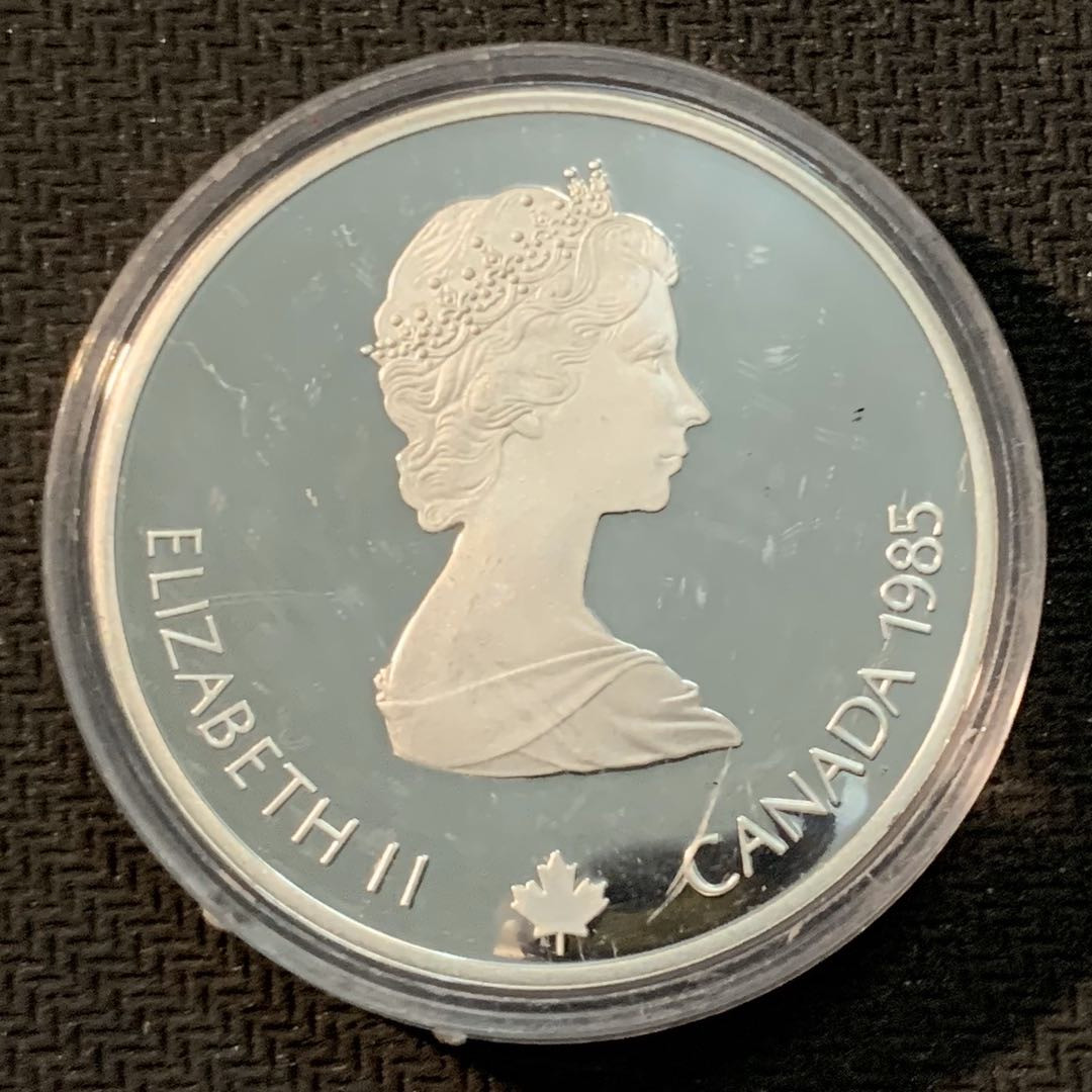 紫瑗钱币—微拍第14期  加拿大 1985年 卡尔加里冬奥运 越野滑雪 20元 银币 34.1克 0925银 精制