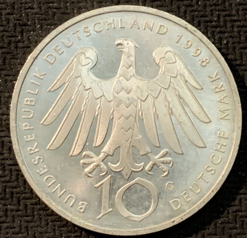 紫瑗钱币—微拍第14期  德国 1998年 G厂 希尔德加德900周年 10马克 15.5克 0.925银 