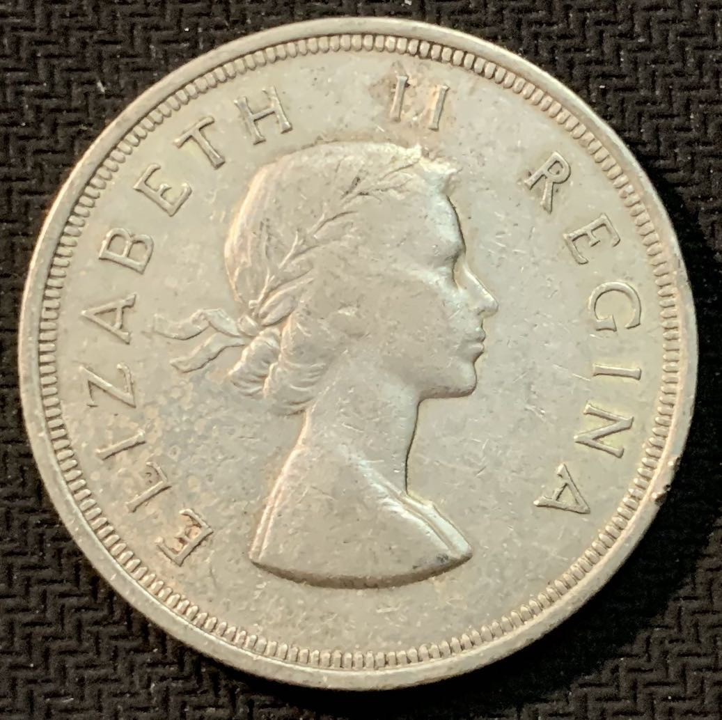 紫瑗钱币—微拍第14期  南非 1955年 伊丽莎白二世  羚羊 5先令 28.28 0.5银