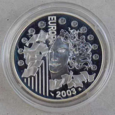 【随心拍&Getcoins】现代钱币拍卖第四十四期 法国2003年欧元币中币纪念银币，22克全品精制银币，带证书包装。