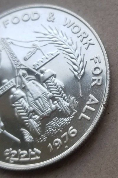 【随心拍&Getcoins】现代钱币拍卖第四十四期 印度1976年FAO大银币，直径44毫米，35克普制银币，品如图。