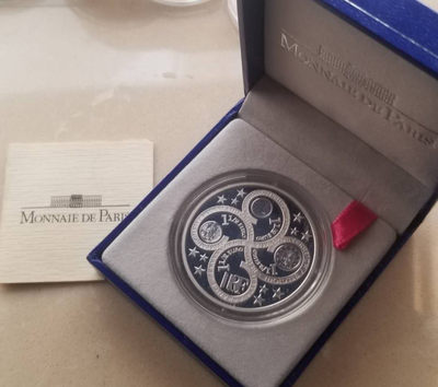 【随心拍&Getcoins】现代钱币拍卖第四十四期 法国2003年欧元币中币纪念银币，22克全品精制银币，带证书包装。