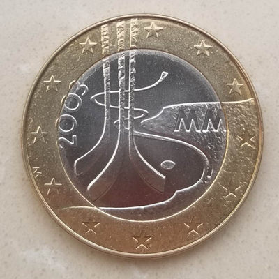 【随心拍&Getcoins】现代钱币拍卖第四十四期 获奖币芬兰2003年世界冰球锦标赛双金属纪念币 面值5元，克劳斯最佳贸易币,AU/UNC。