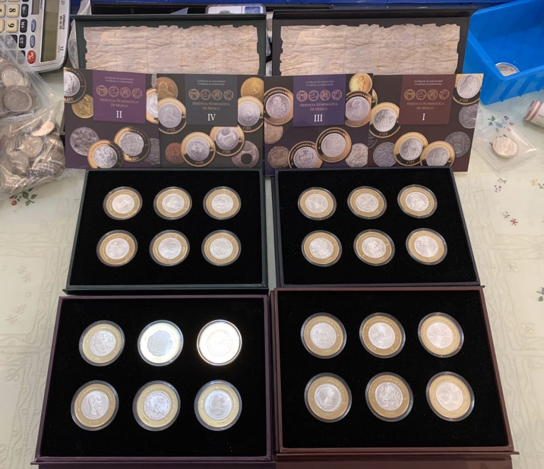 紫瑗钱币—微拍第15期 墨西哥 鹰洋专场 墨西哥 2011—2014年 墨西哥文化遗产系列 4组全 共24枚 双色银币 证书原盒 非常少见