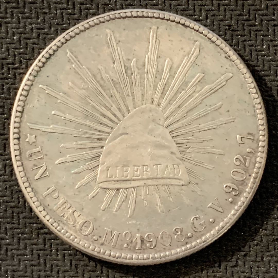 紫瑗钱币—微拍第15期 墨西哥 鹰洋专场 墨西哥 1908年 MOGV 1比索 直边鹰洋 