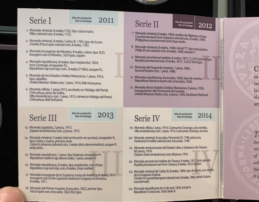 紫瑗钱币—微拍第15期 墨西哥 鹰洋专场 墨西哥 2011—2014年 墨西哥文化遗产系列 4组全 共24枚 双色银币 证书原盒 非常少见