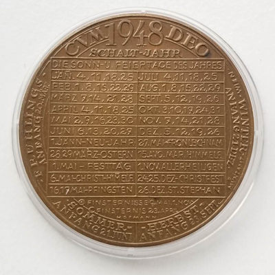 【随心拍&Getcoins】现代钱币拍卖第四十四期 德国1948年《维纳斯的诞生》日历铜章 直径38.6毫米。