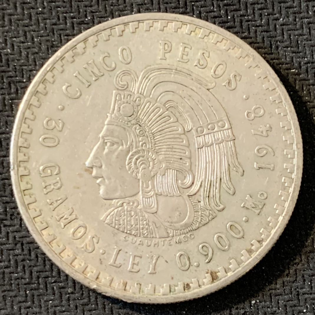 紫瑗钱币—微拍第15期 墨西哥 鹰洋专场 墨西哥 1948年 印第安人 5比索  30克 0.9银
