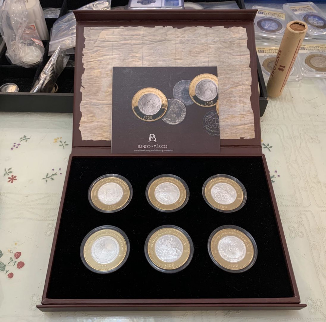 紫瑗钱币—微拍第15期 墨西哥 鹰洋专场 墨西哥 2011—2014年 墨西哥文化遗产系列 4组全 共24枚 双色银币 证书原盒 非常少见