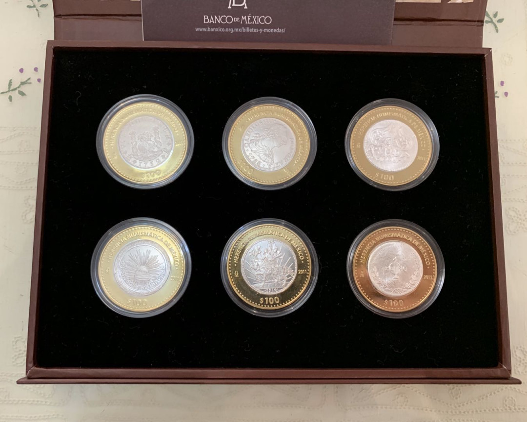 紫瑗钱币—微拍第15期 墨西哥 鹰洋专场 墨西哥 2011—2014年 墨西哥文化遗产系列 4组全 共24枚 双色银币 证书原盒 非常少见